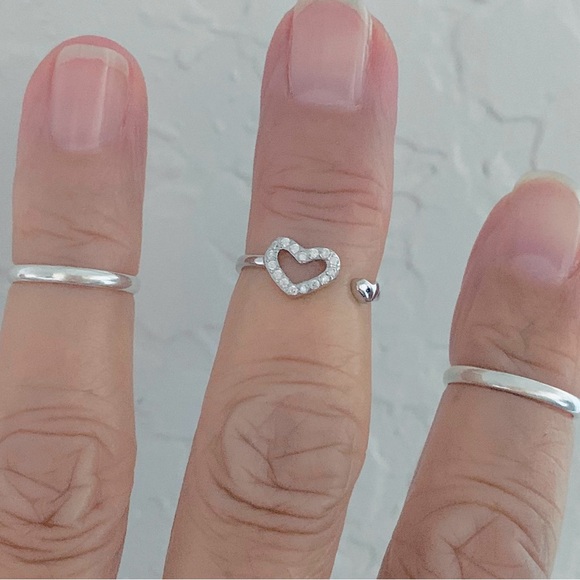 Sterling Silver Delicate CZ Heart Toe Ring, Silver Rings, Love Hearts Jewelry - Picture 6 of 13